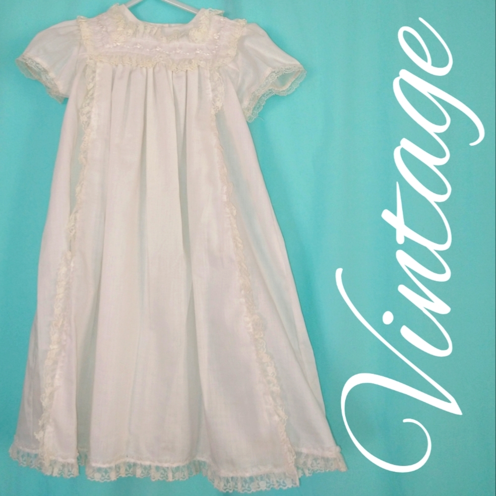 Authentic Vintage child's christening gown baby dress off-white lace